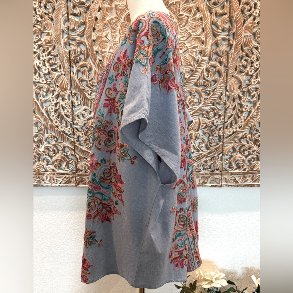 Umgee Floral Embroidered Chambray Open Cardigan/ Coverup- small S/M oversized - Picture 8 of 13